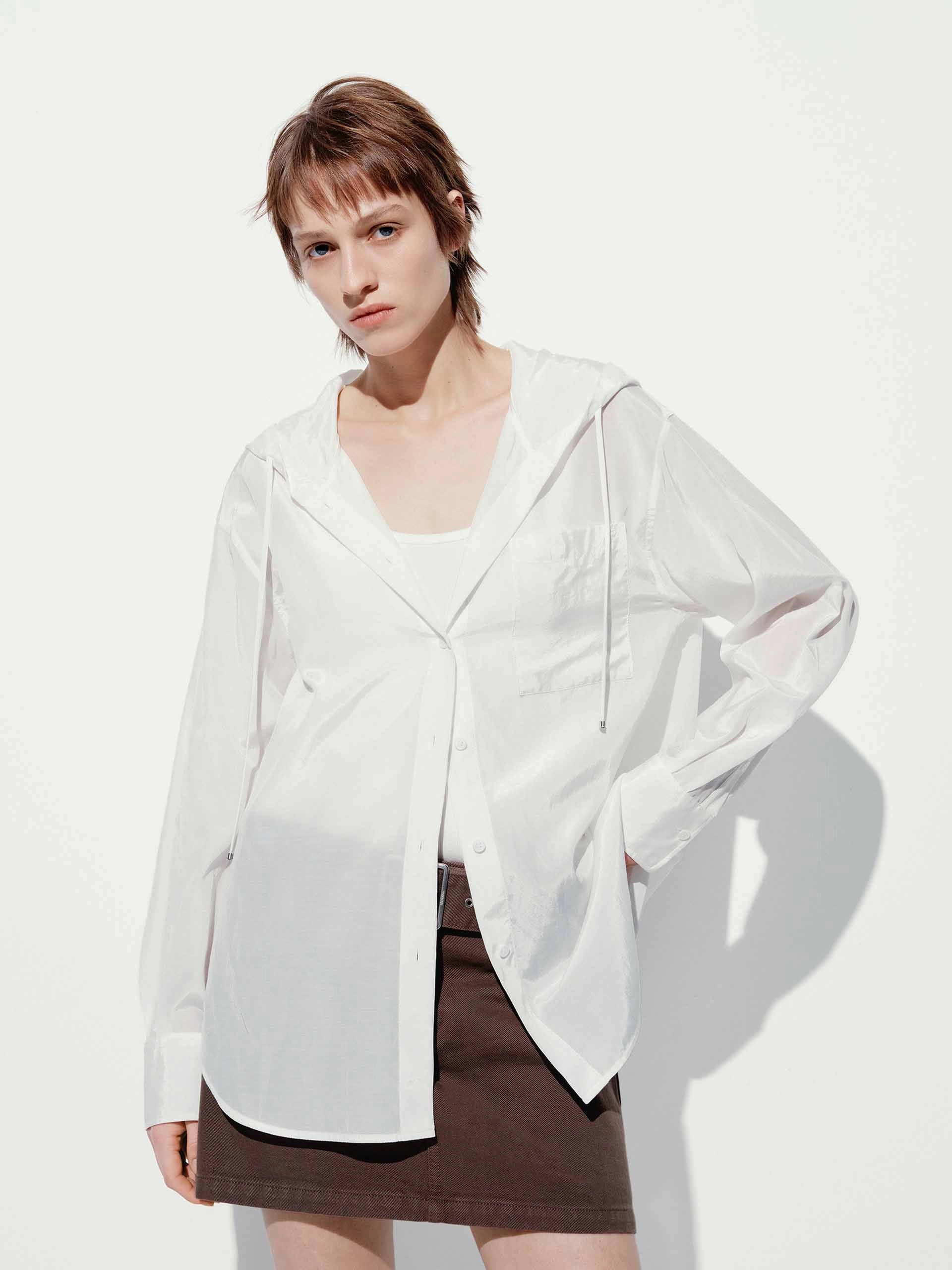 Sheer Drawstring Hood Shirt Rubberized grip VentilatedMesh
