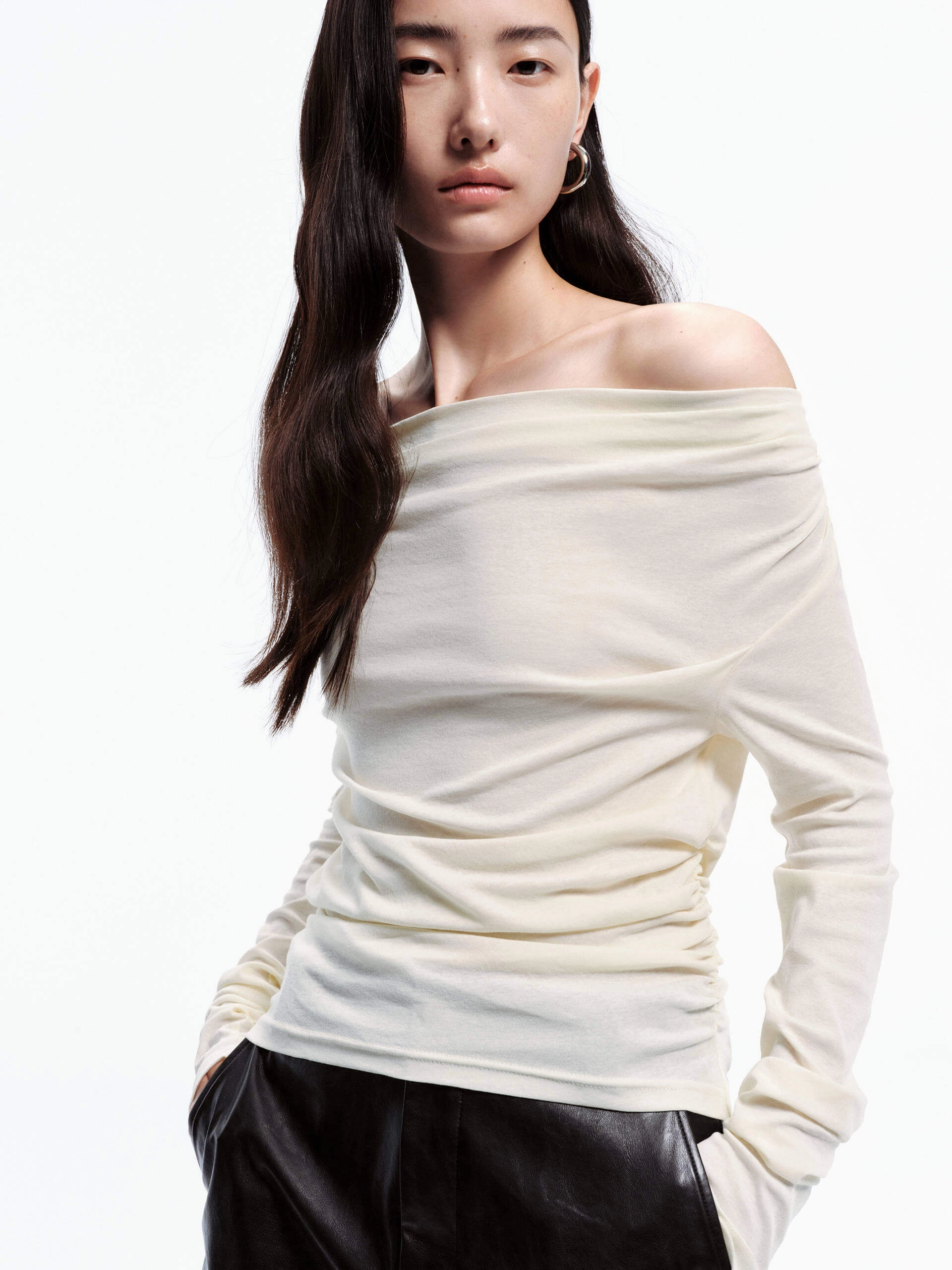 Loose Sweater Cotton Off Shoulder Top