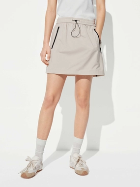Drawstring A-Line Mini Skirt DoubleLayeredKnees