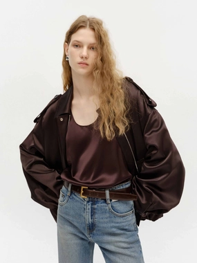 Zip Closure Satin Jacket Sleek Comfort