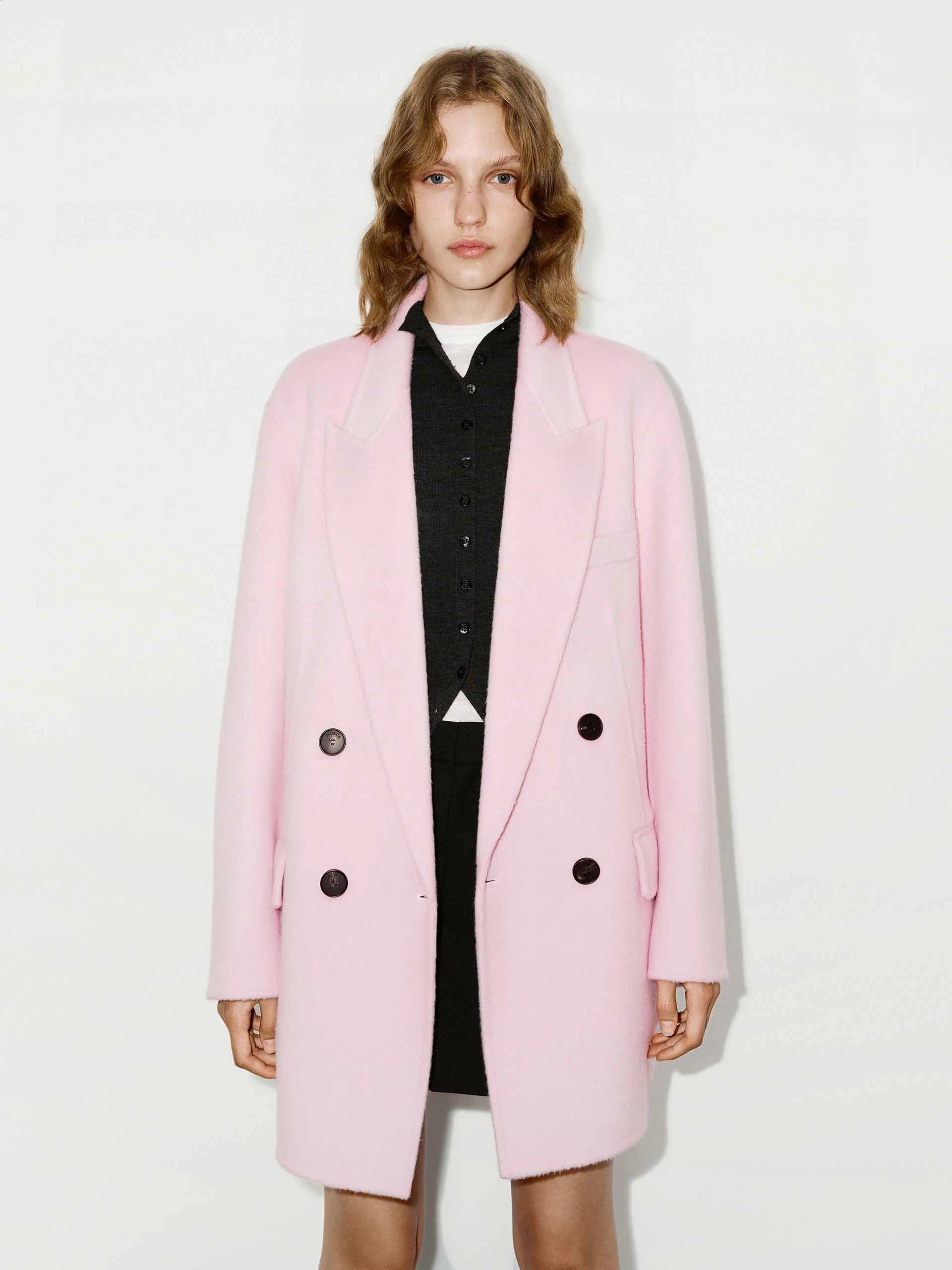 Reinforced Shoulder Padding Tailored Wool Blend Midi Coat