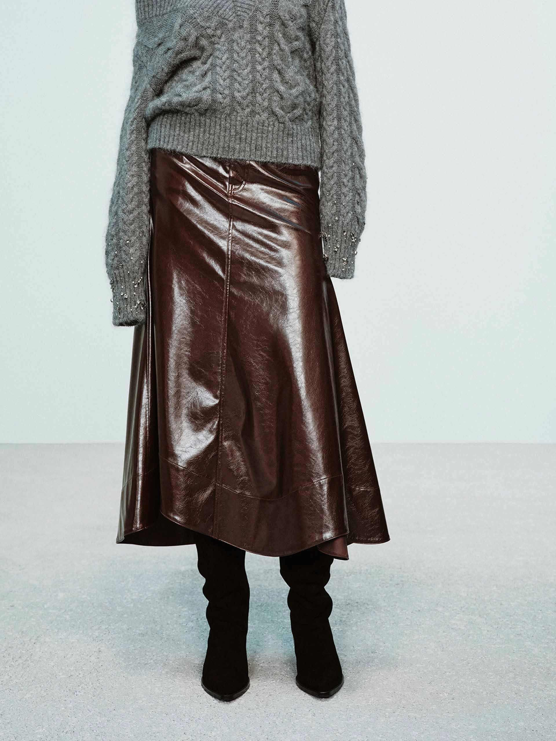 Slim Look Fit Leather A-line Cut Skirt