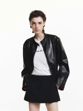PFC Free Treatment Leather Bomber Jacket