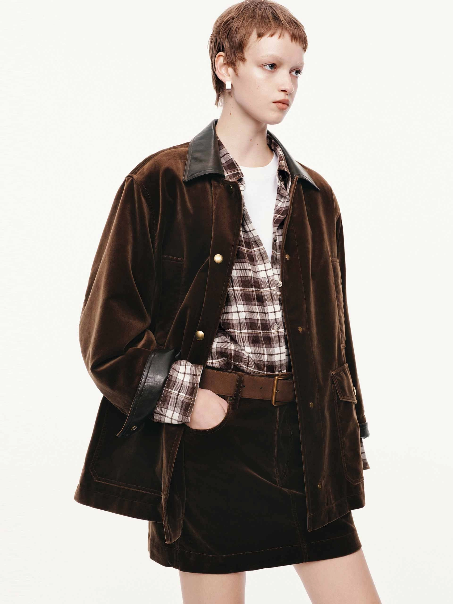 Smart Design Leather Collar Velvet Coat