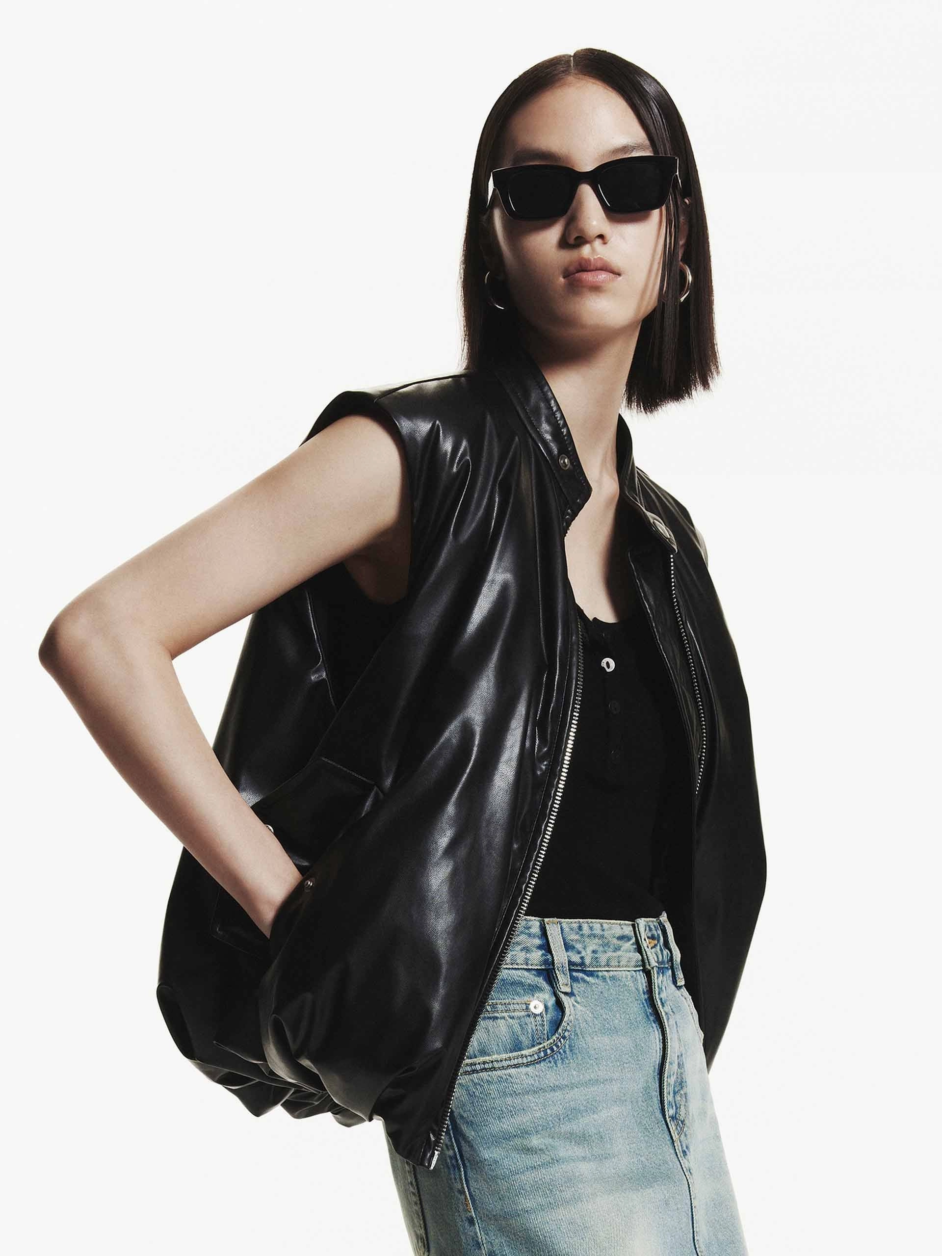 Noise Reducing Fabric Leather Quilted Down Vest