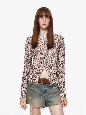 Leopard Print Cropped Cardigan HeatRegulating