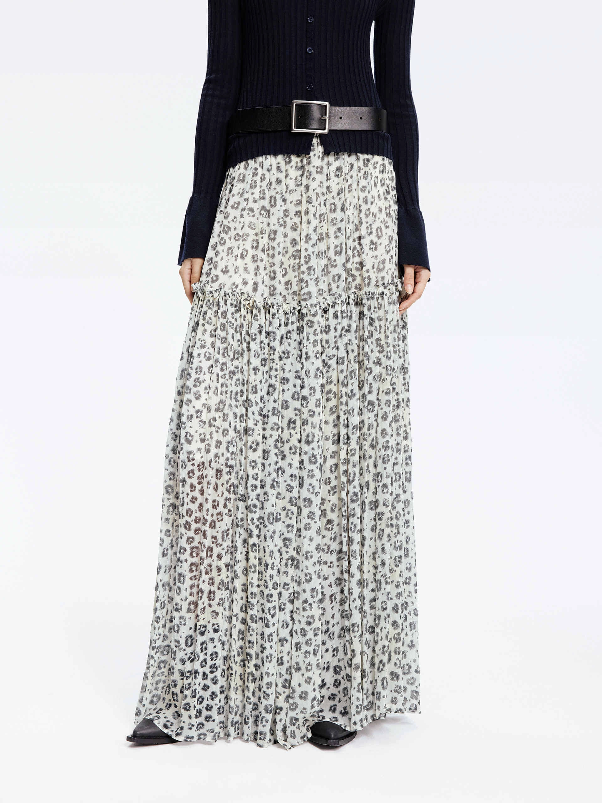 Leopard Print Maxi Skirt Anti Slip Waistband
