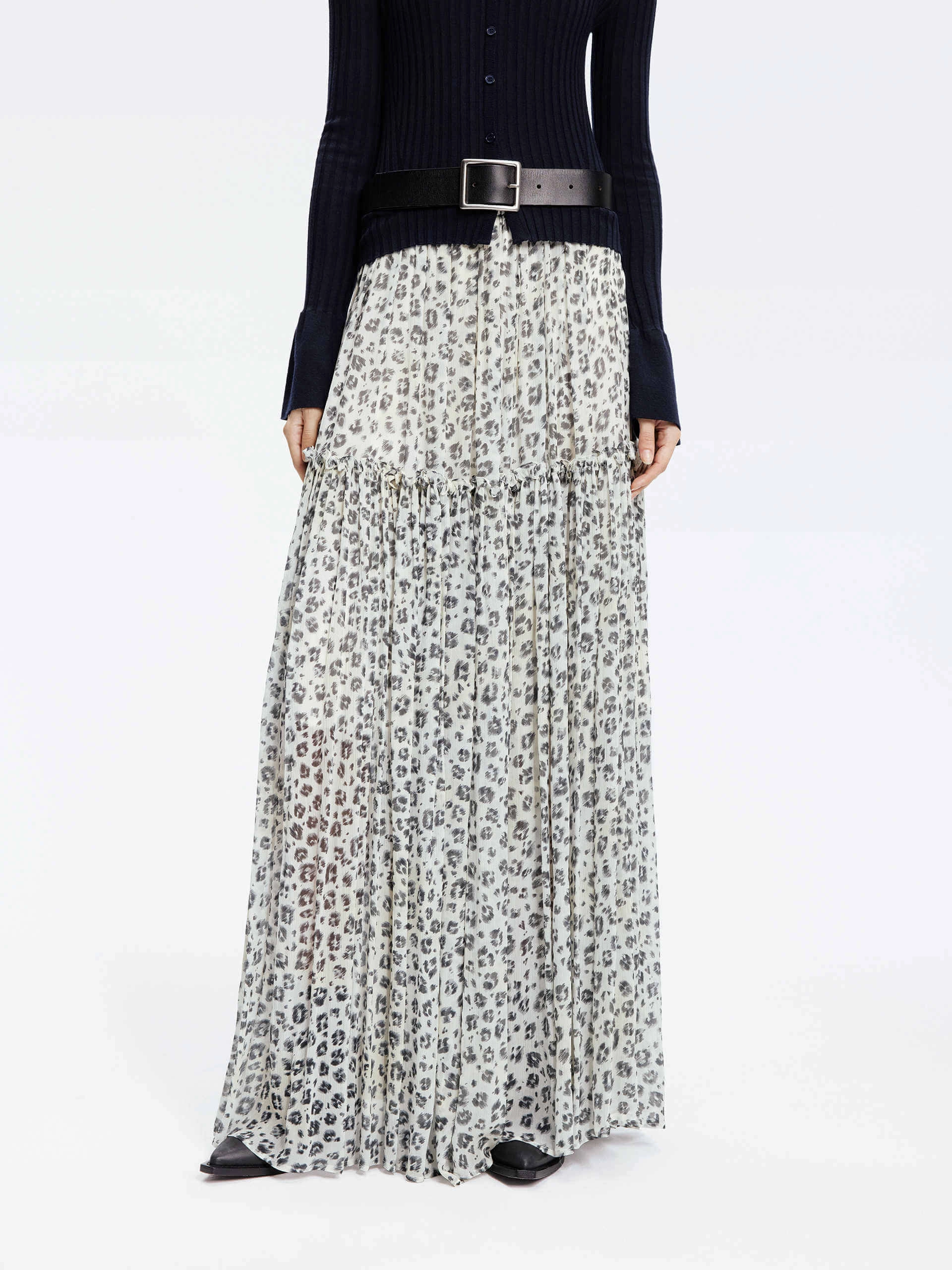 Leopard Print Maxi Skirt BreathableMeshLining