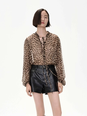 Leopard Print  Sheer Blouse Reverseble Design Hypoallergenic Textile