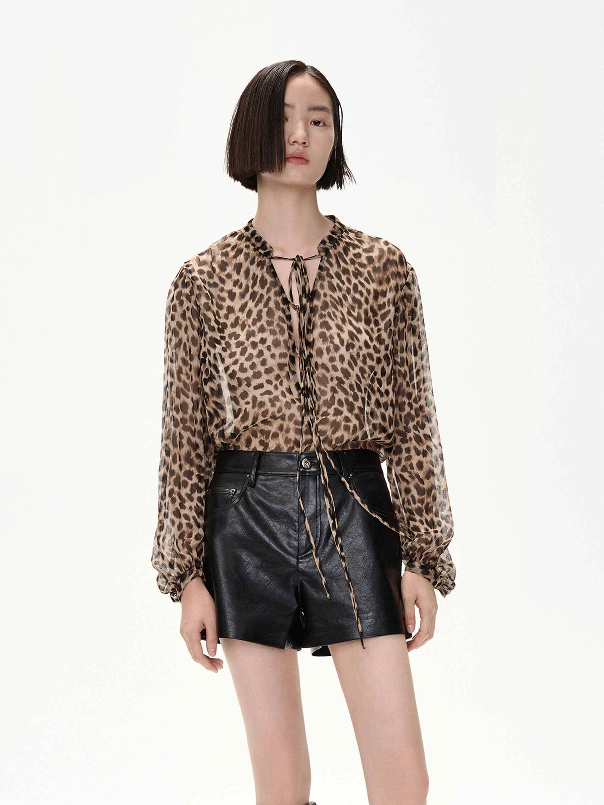 Self Cleaning Coating FrayResistant Fabric Leopard Print  Sheer Blouse