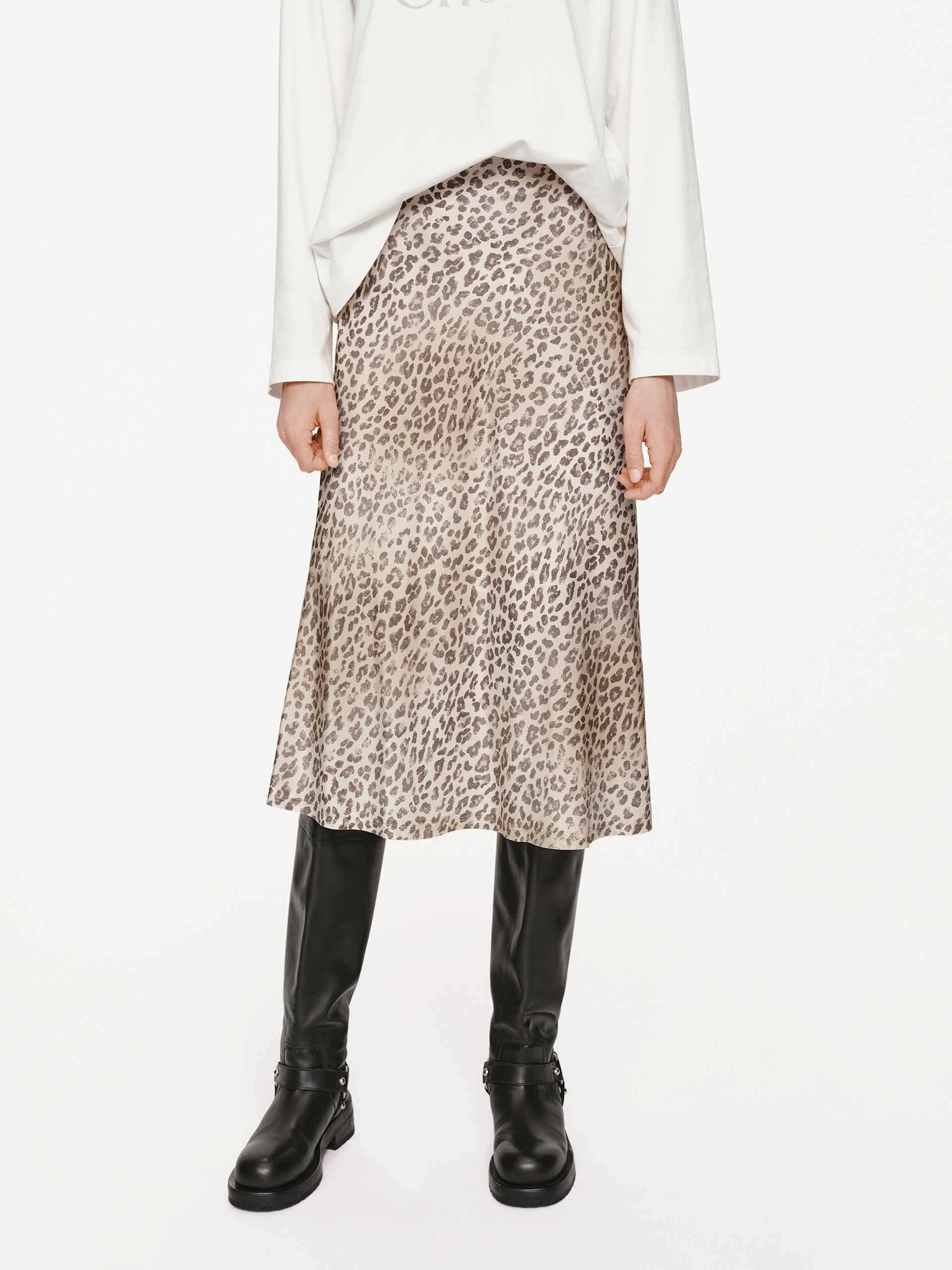 Leopard Print Silk Skirt Roomy Fit