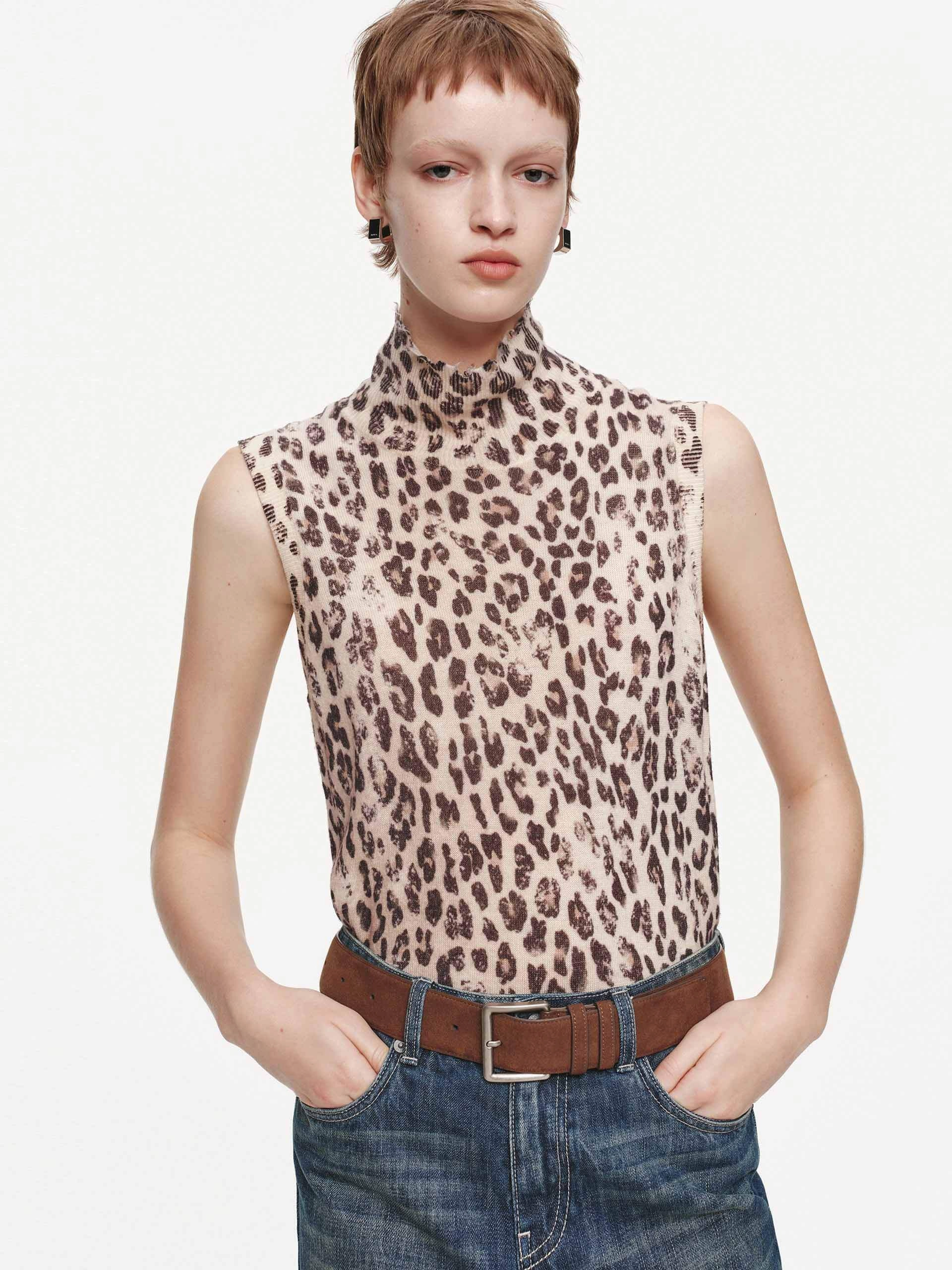 Leopard Print Turtleneck Sweater AntiPilling Surface