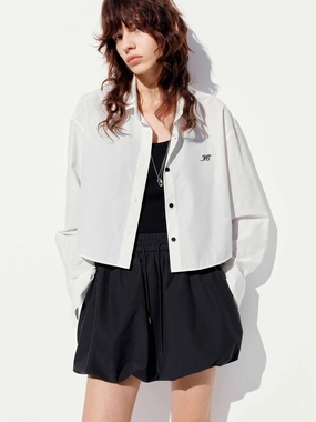 Sheer Overlay Material Letter Embroidered Shirt