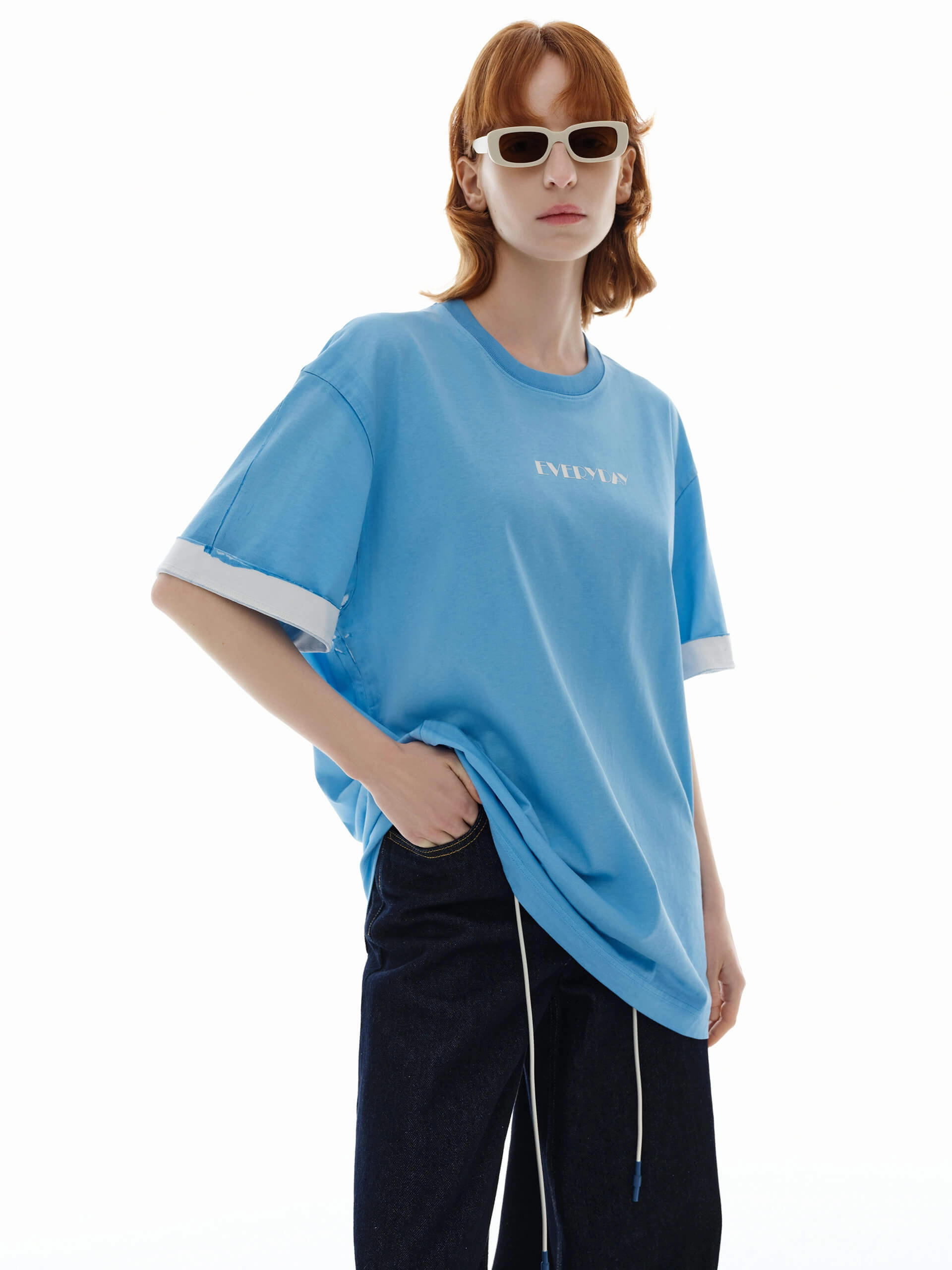 Letter EVERYDAY Print Cotton T-shirt Non Fading Material