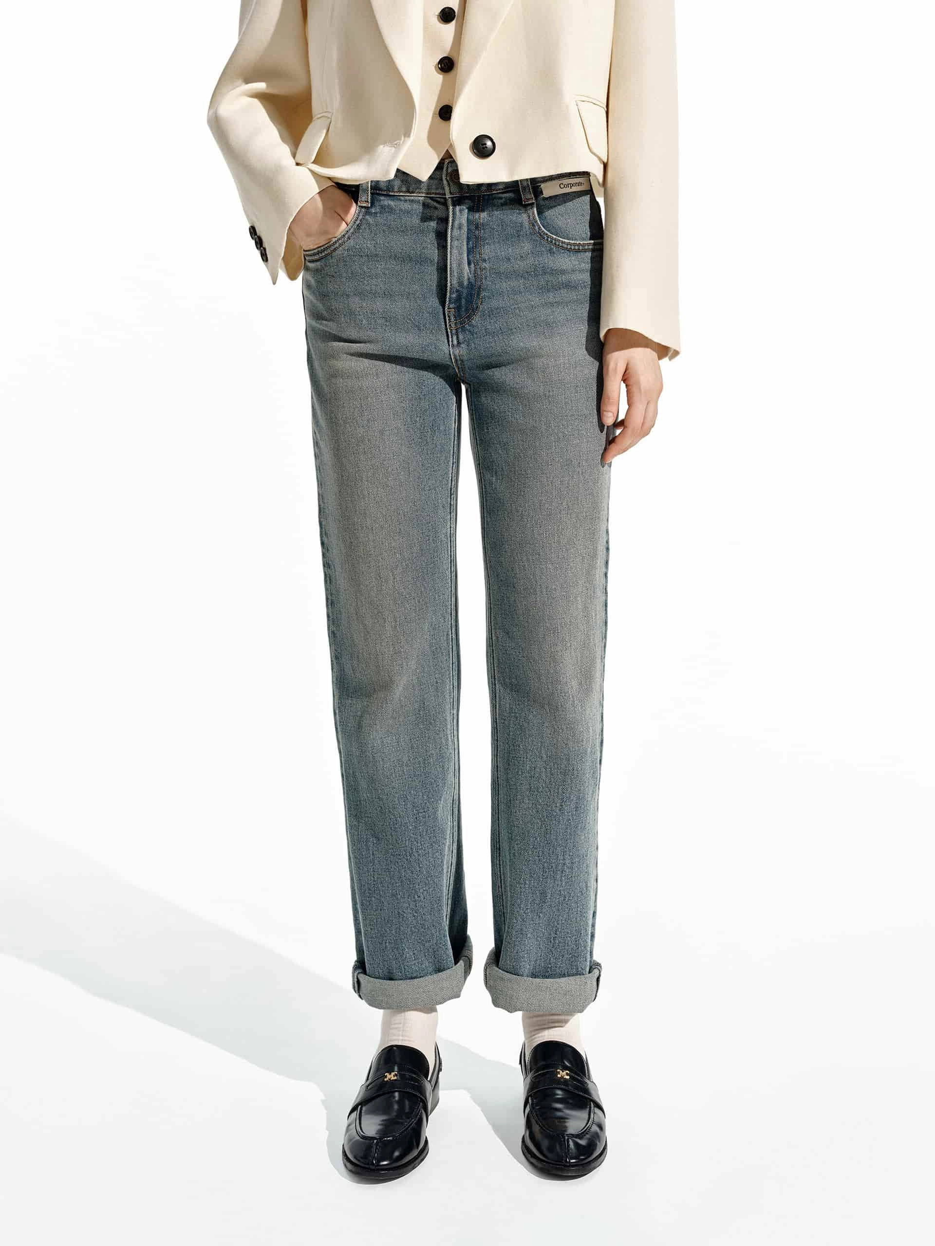 Colorfast Denim City Walk Bold Look Letter Pocket Straight Jeans