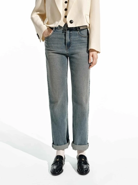 Letter Pocket Straight Jeans Cozy Feel
