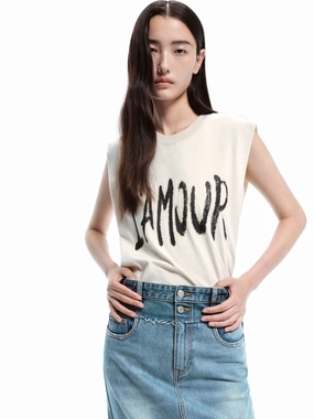 Letter Print Sleeveless T-shirt ReinforcedHems