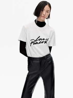 Letter Slogan Cotton T-shirt PocketDetail