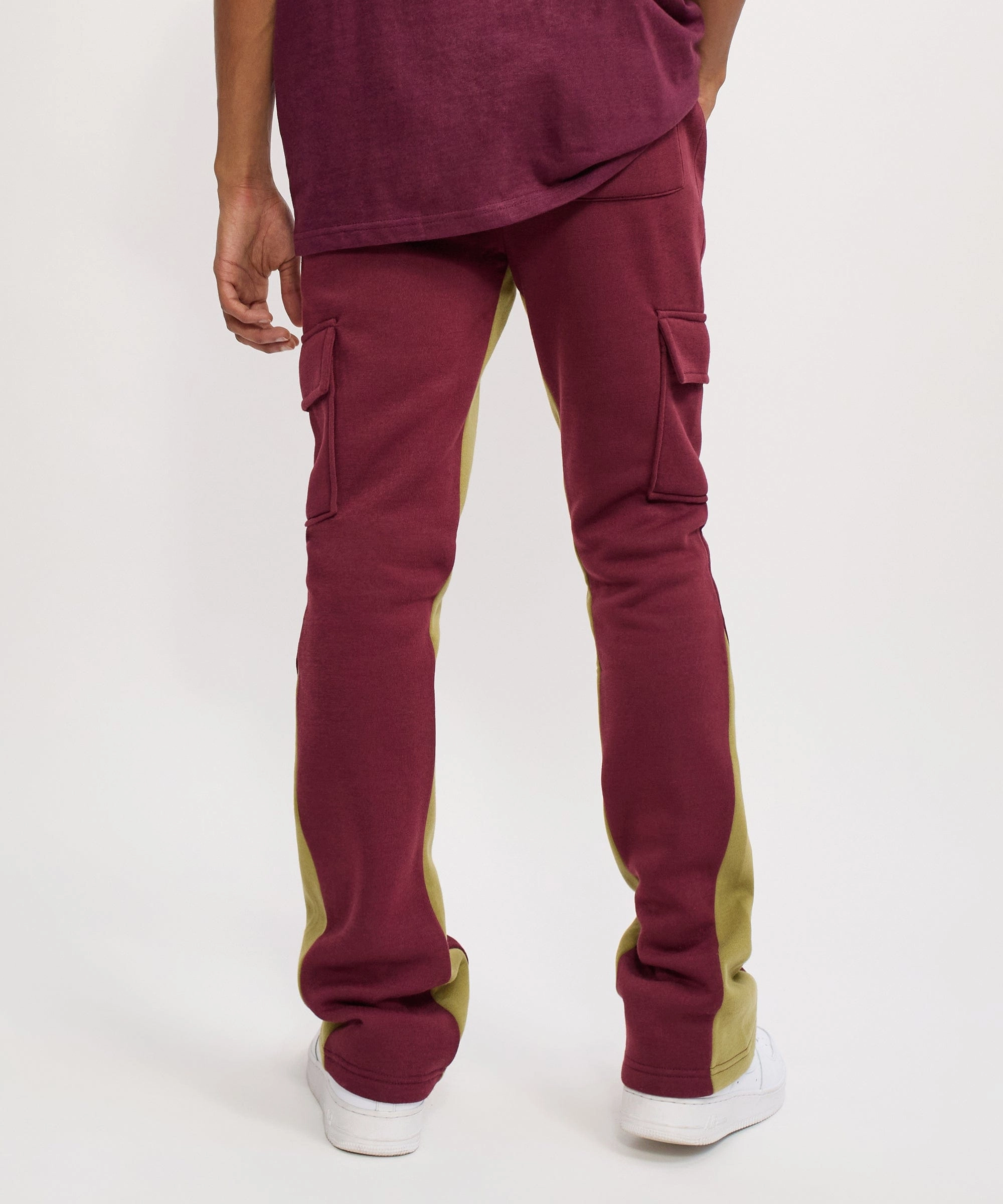Wrinkle resistant fabric Flare Stacked Fleece Sweatpants - Burgundy