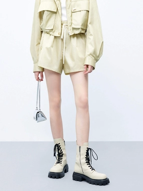 Drawstring Waist Logo Shorts Smart Style StretchFabric