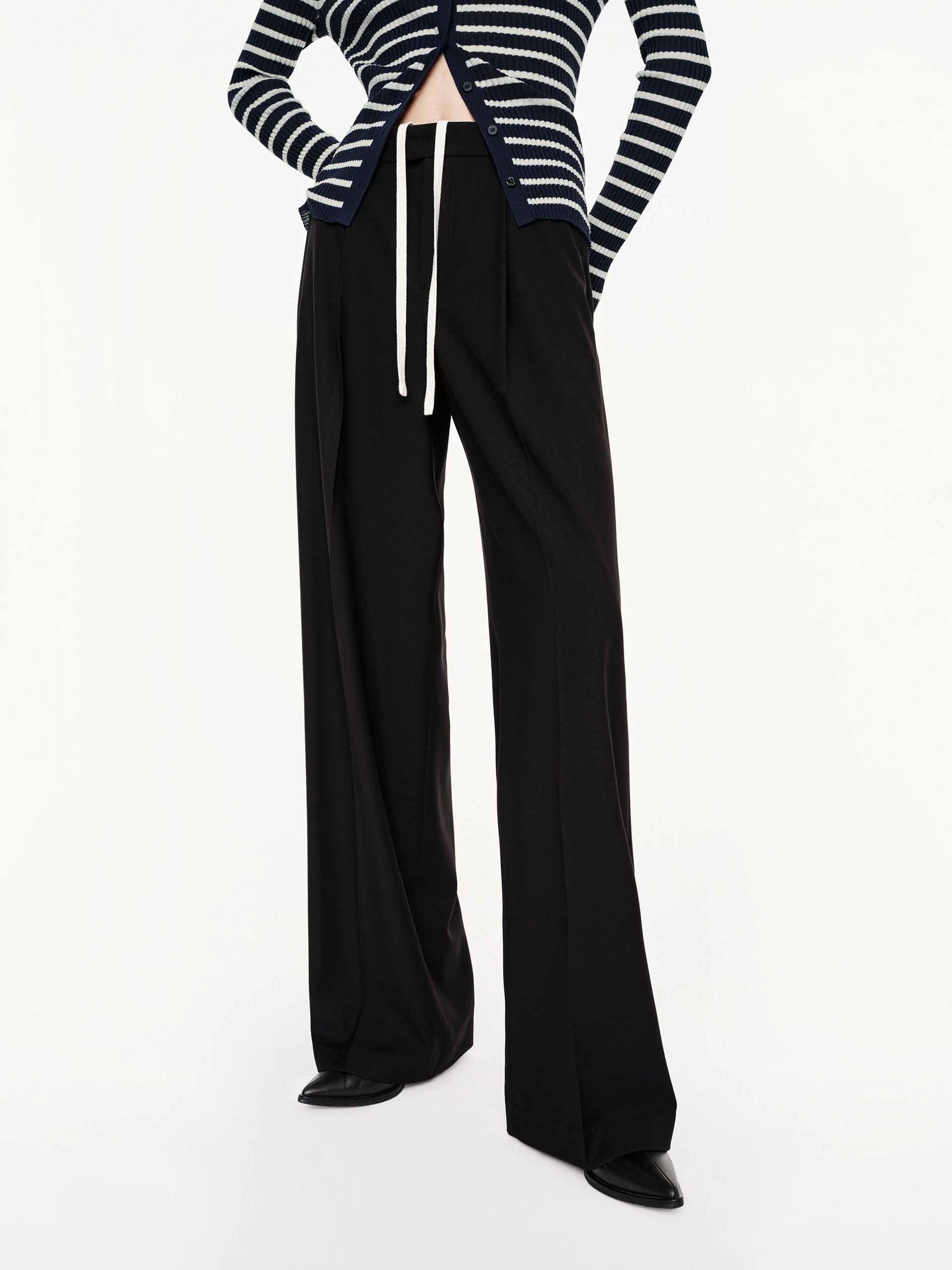 Drawstring Straight Trousers Stretch Panel