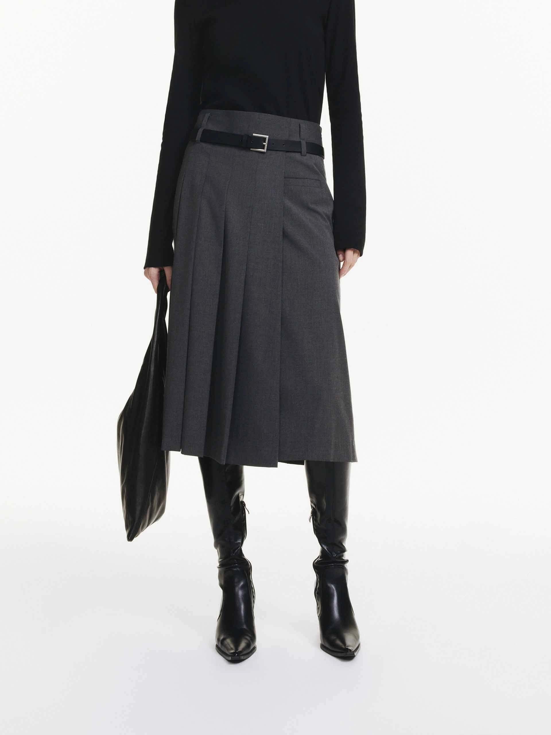 TouchscreenCompatiblePockets OrganicCottonBlend Mid Length Pleated Skirt