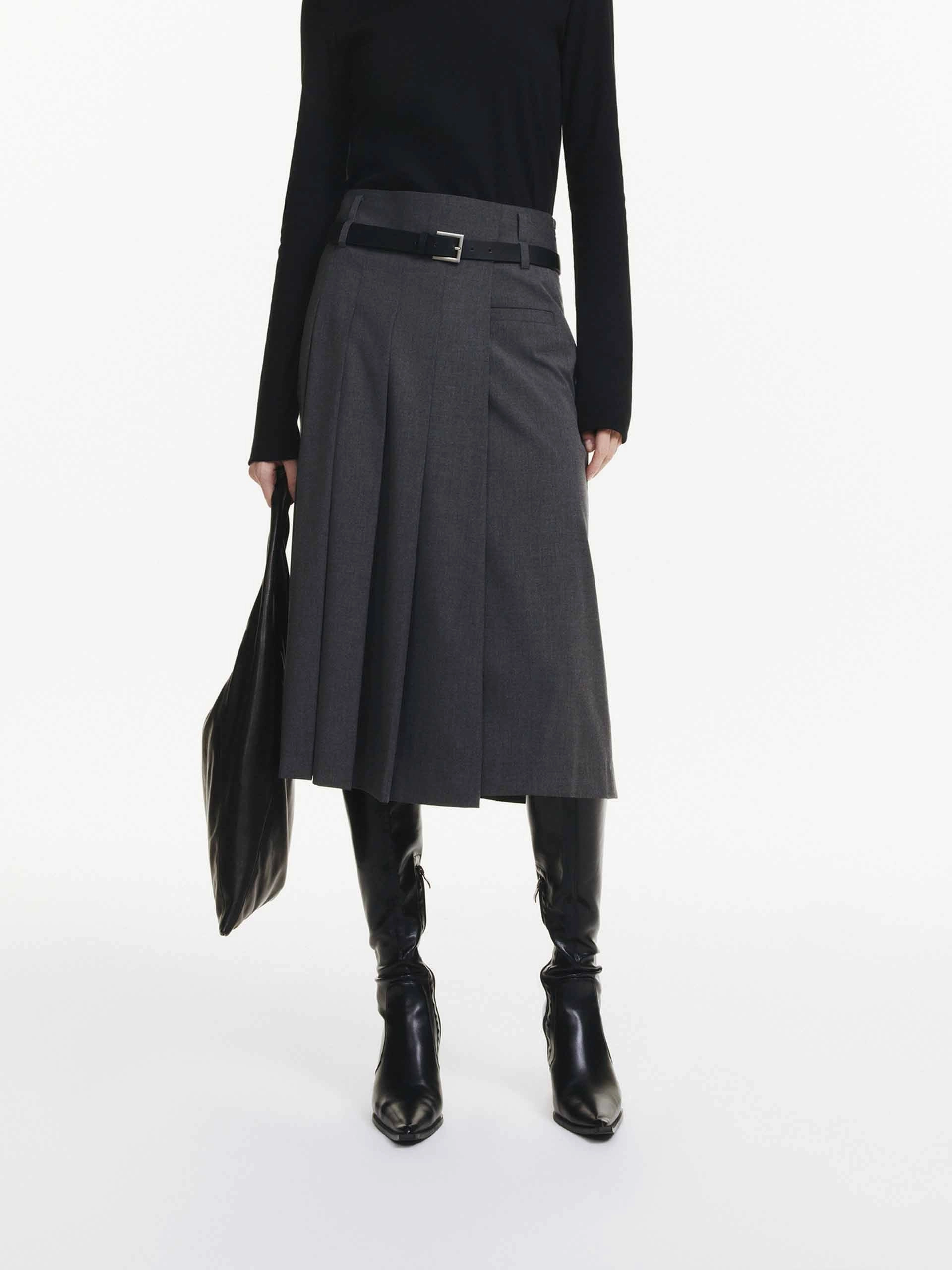 All Use Hidden Zip Pockets Mid Length Pleated Skirt