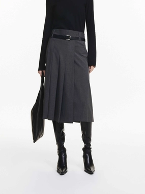TouchscreenCompatiblePockets OrganicCottonBlend Mid Length Pleated Skirt