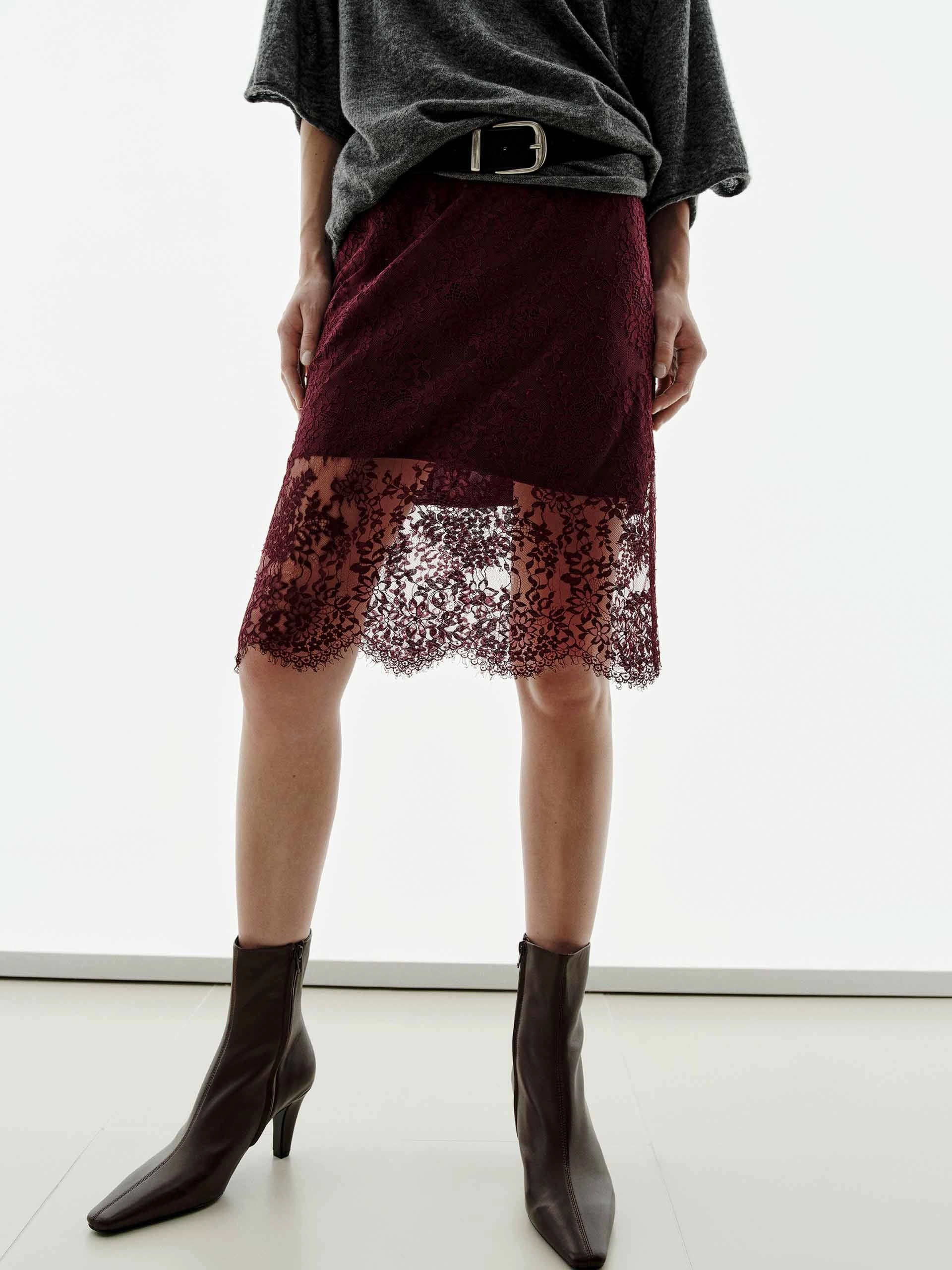 Smart Stretch Clean Cut Lace Detail Midi Skirt