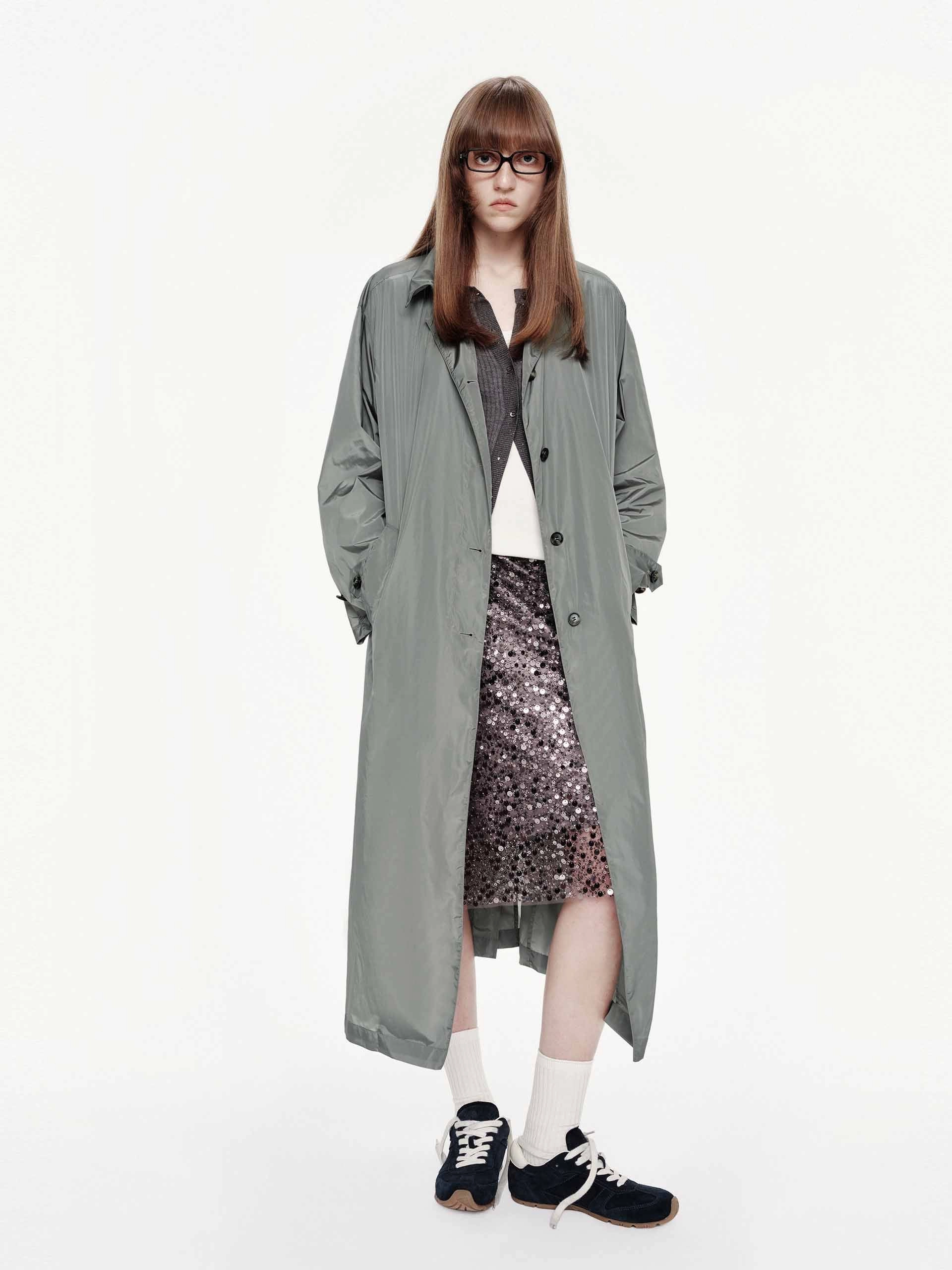 Lightweight Button Trench Coat Fleece Backing