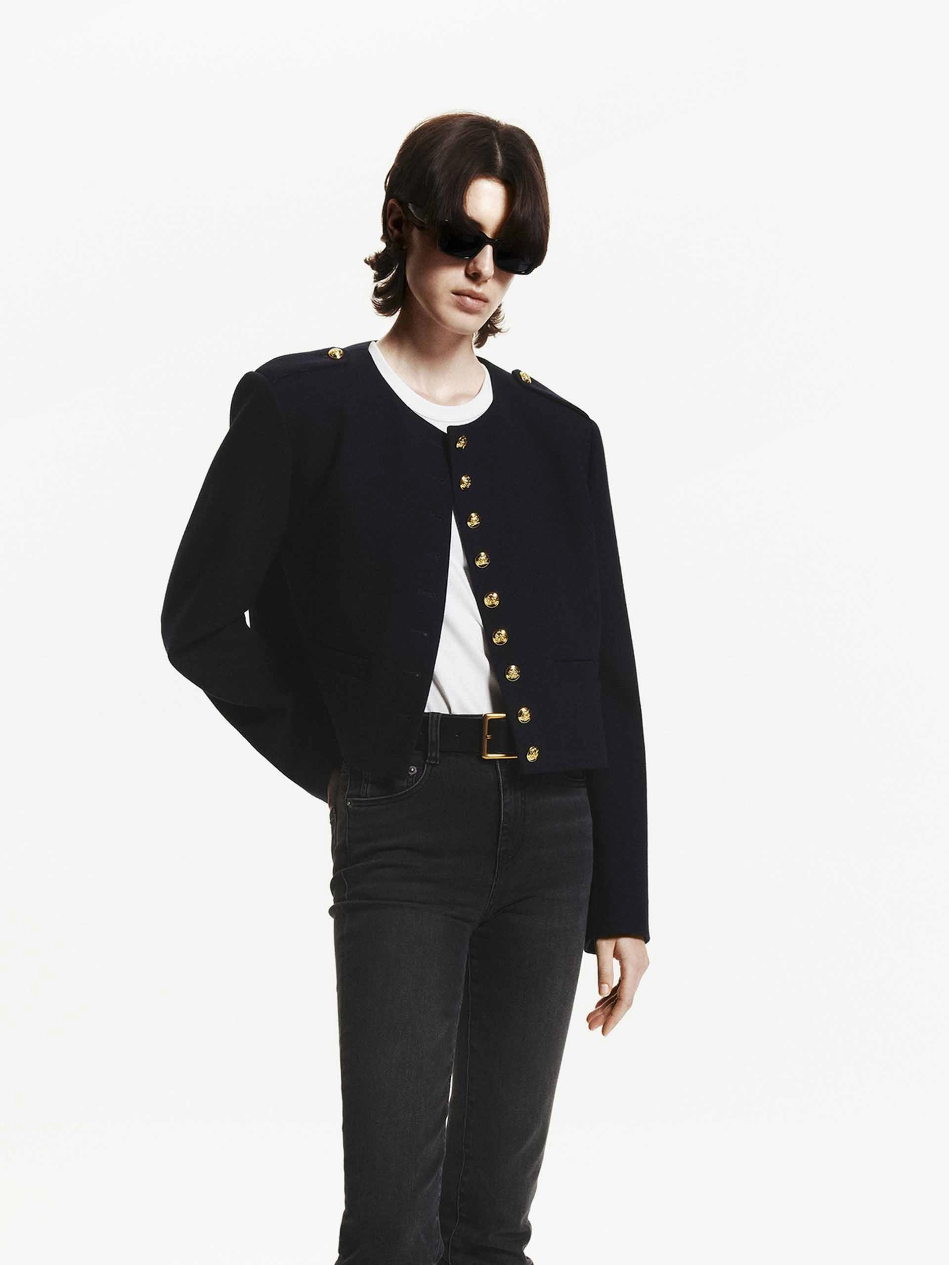 On The Go Fashion Use Metallic Button Cropped Coat