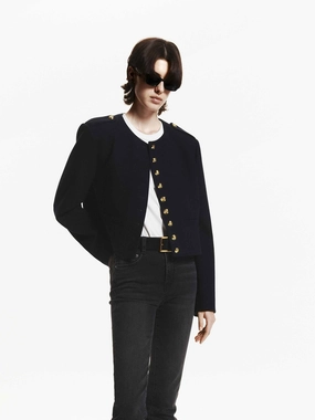 Solid Color Metallic Button Cropped Coat