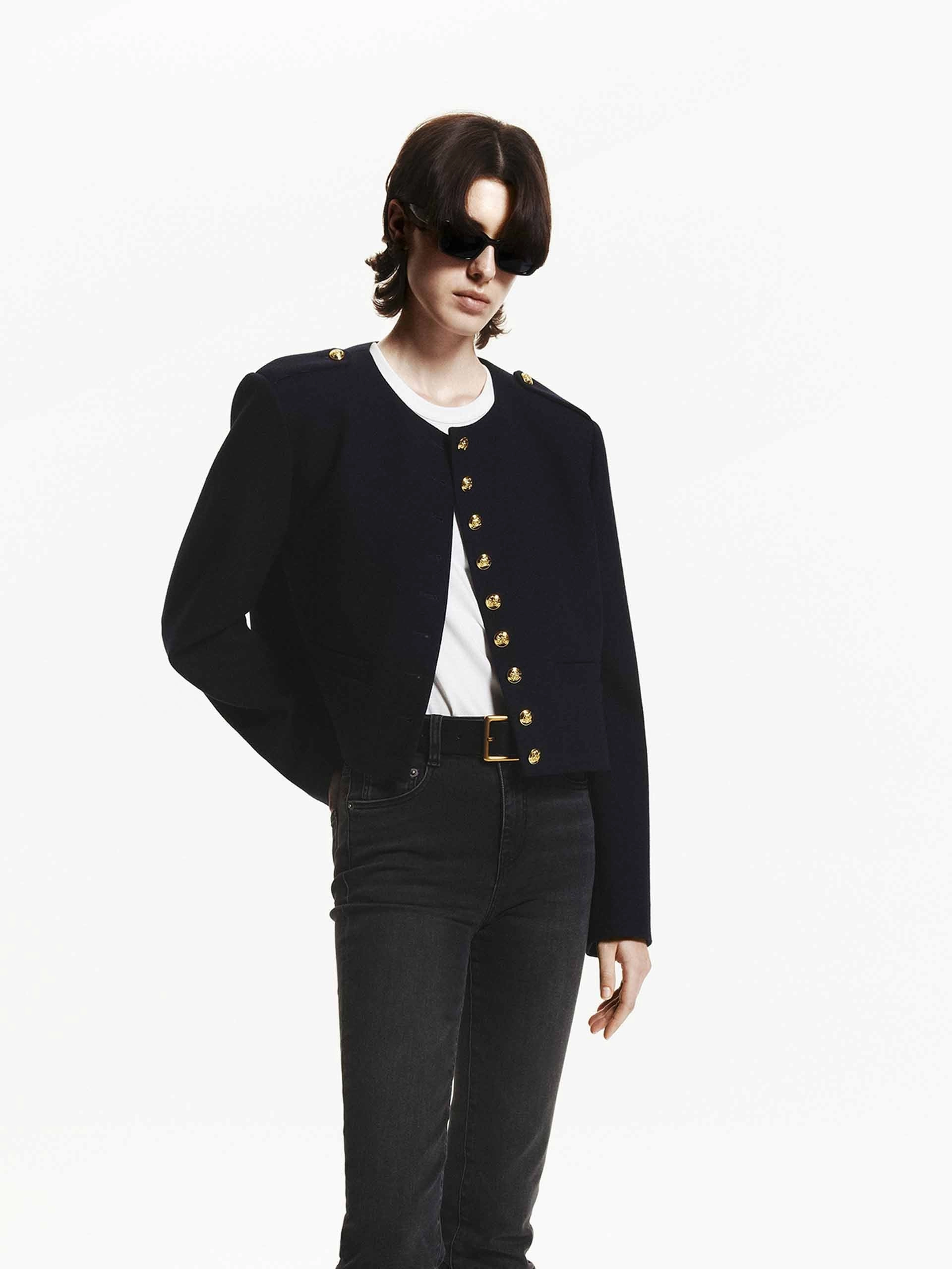 Metallic Button Cropped Coat Lightweight Blouse