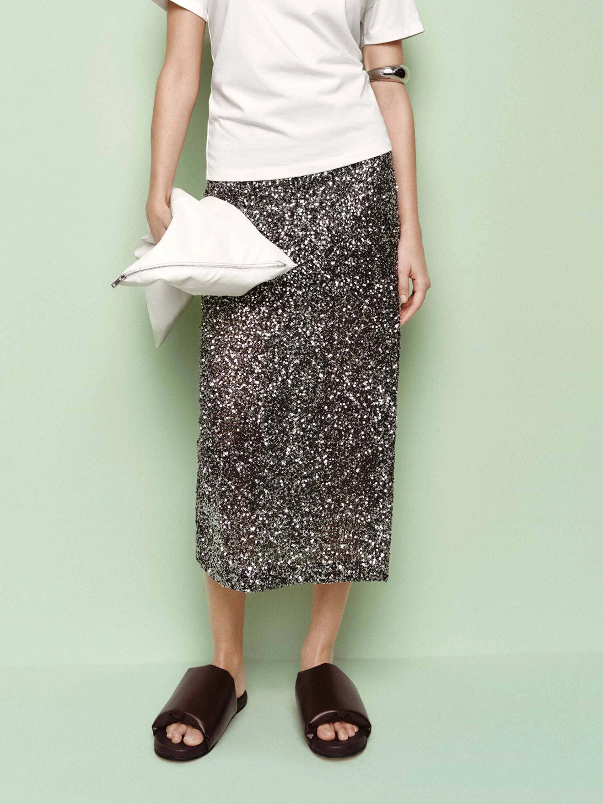 Odor Control Treatment Straight Sequin Midi Skirt