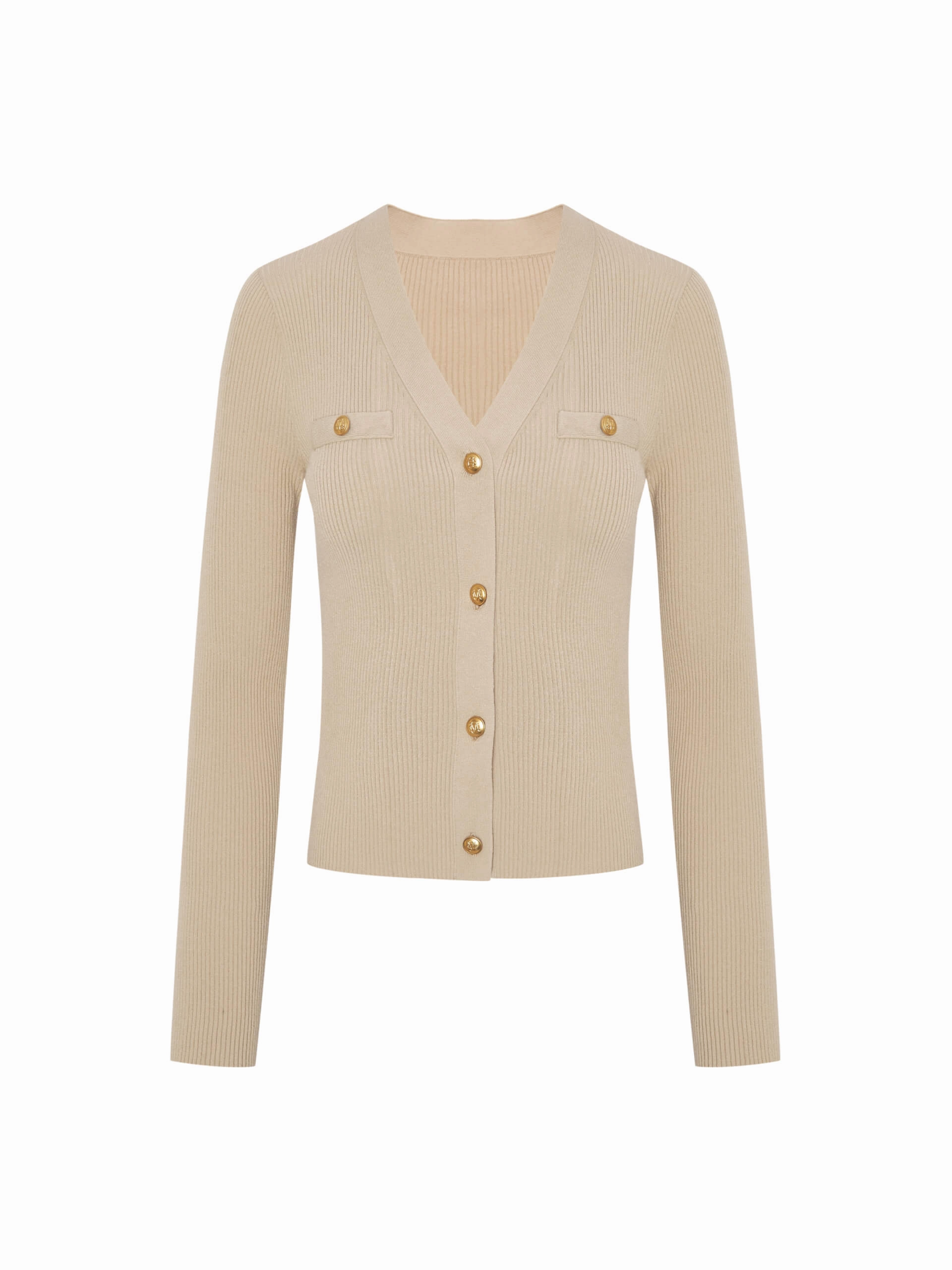 V Neck Rib Knit Cardigan BrushedInnerLining