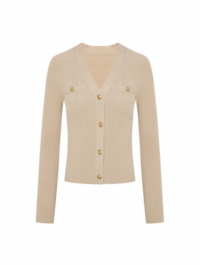 V Neck Rib Knit Cardigan BrushedInnerLining