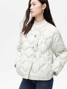 Stain Resistant Embellished Trim Lightweight Cropped Down Jacket