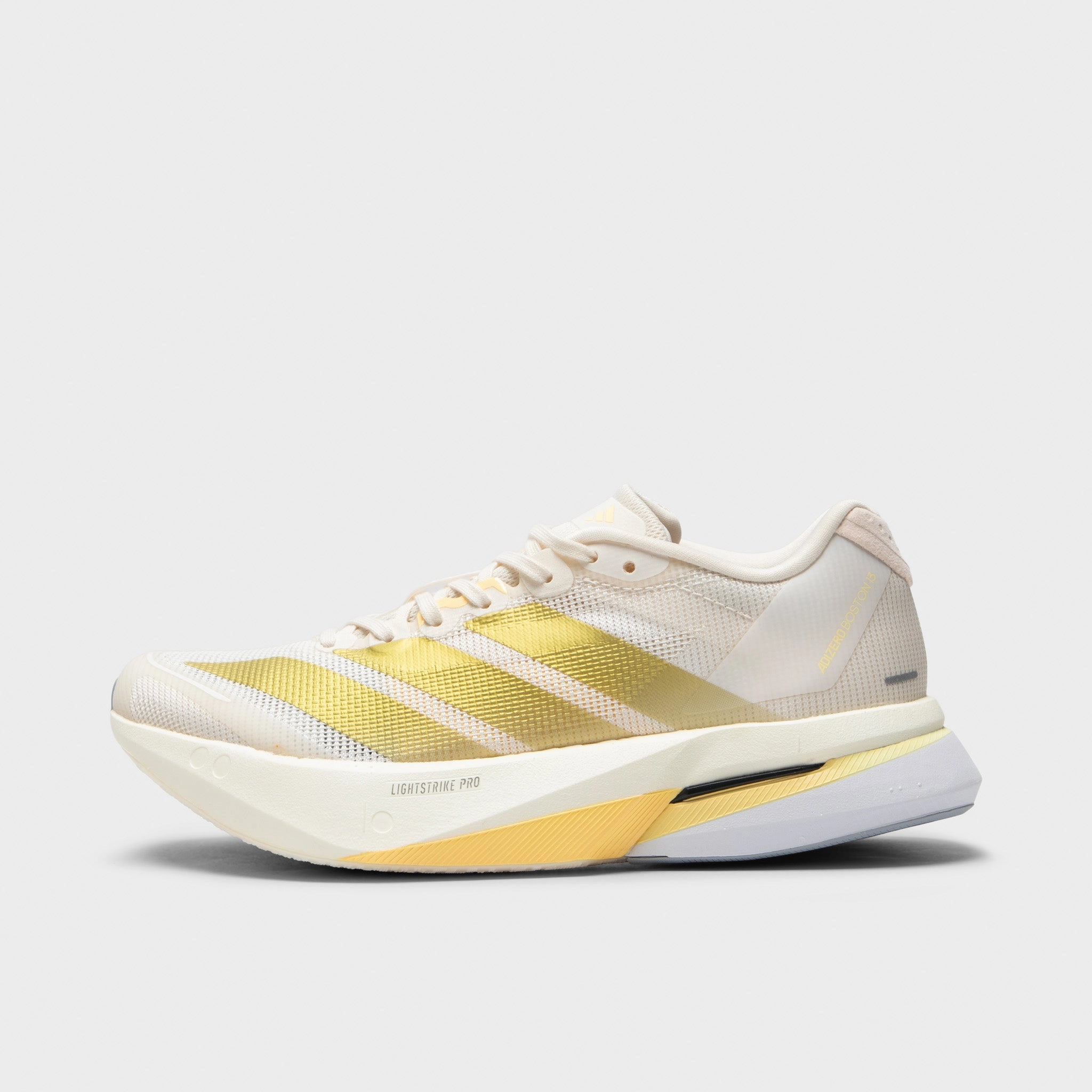 adidas Women's Adizero Boston 13 Chalk White / Gold Metallic - Orange Tint Collared Ankle Padding