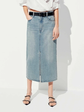Cotton Denim Midi Skirt Flat waistband Casual Performance Wear
