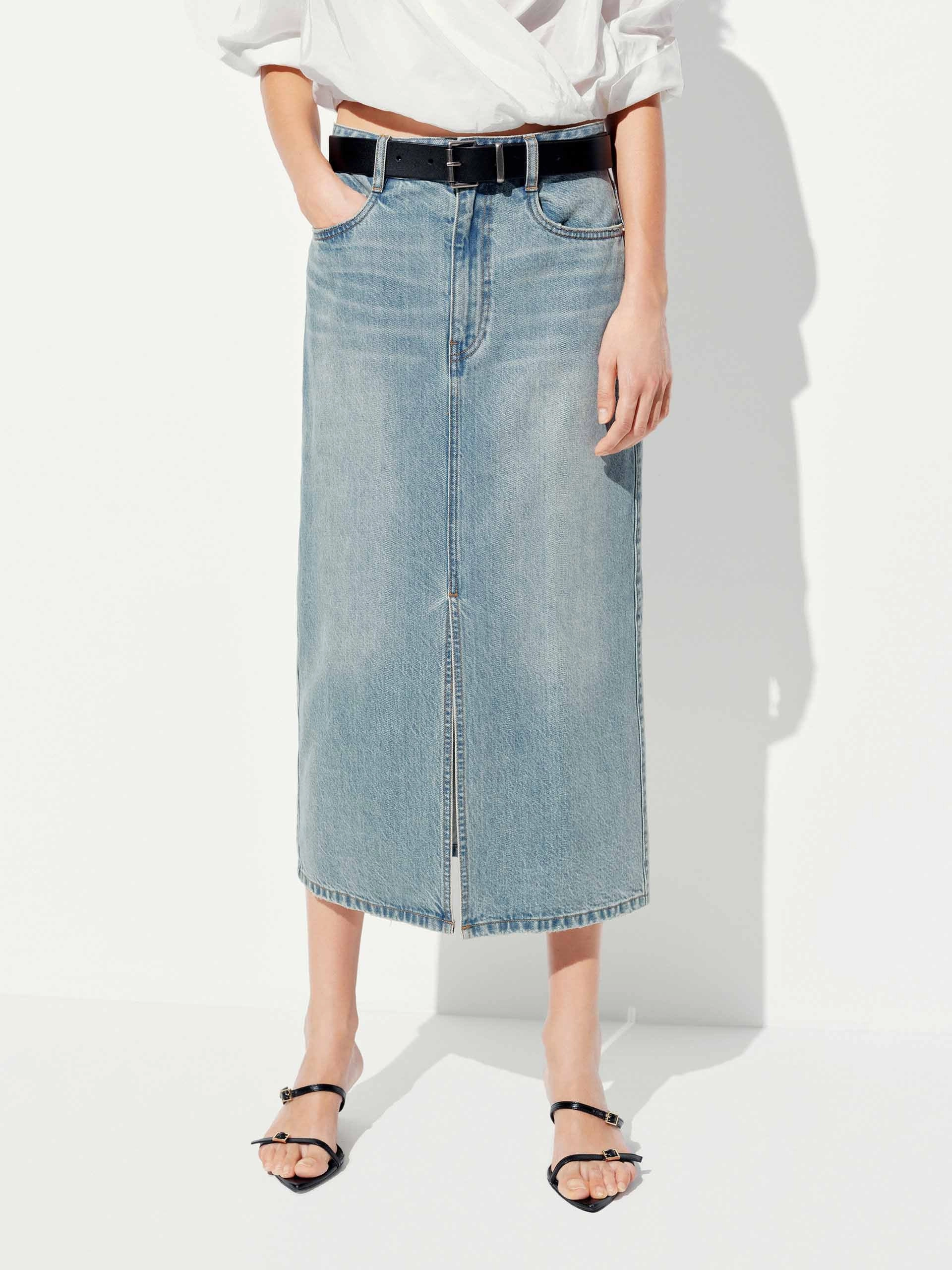 Cotton Denim Midi Skirt Noise Reduciting Fabric
