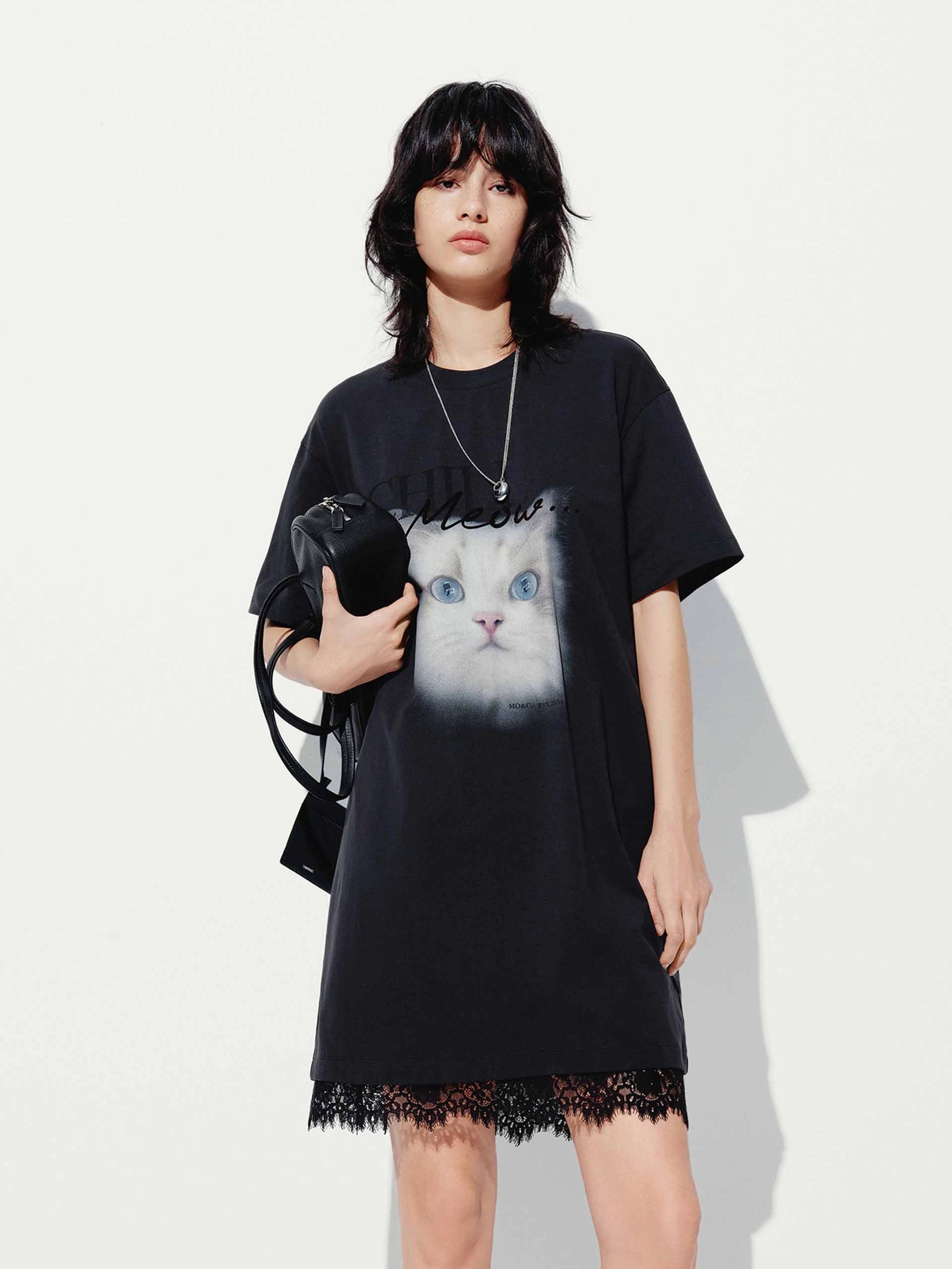 Classic Appeal Bohemian style Front Cat T-shirt Dress
