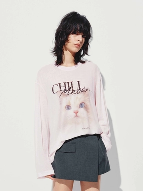 Easy and Relaxed Front Cat Loose T-shirt