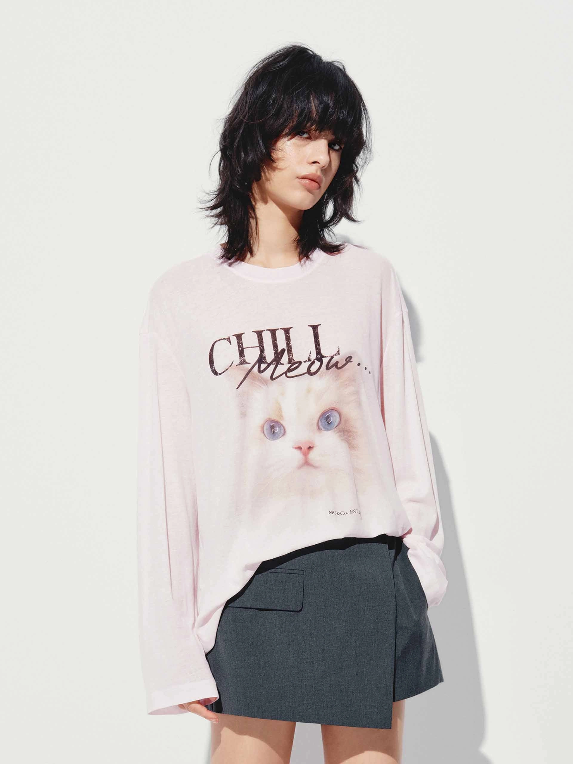Easy and Relaxed Front Cat Loose T-shirt