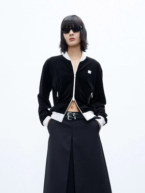 Bamboo Derived Material Flexible Ribbing Contrast Detail Bomber Jacket