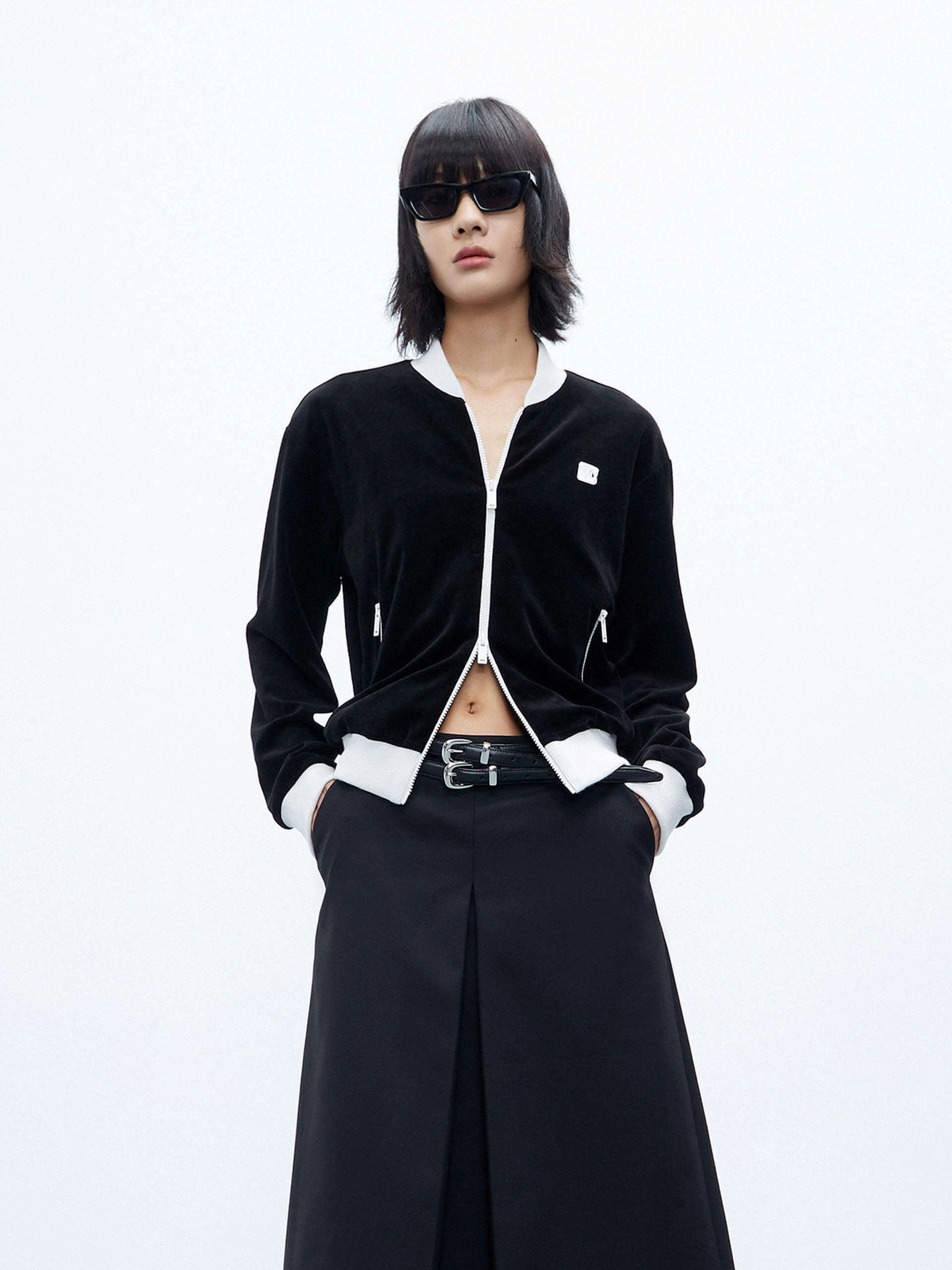 Bamboo Derived Material Flexible Ribbing Contrast Detail Bomber Jacket