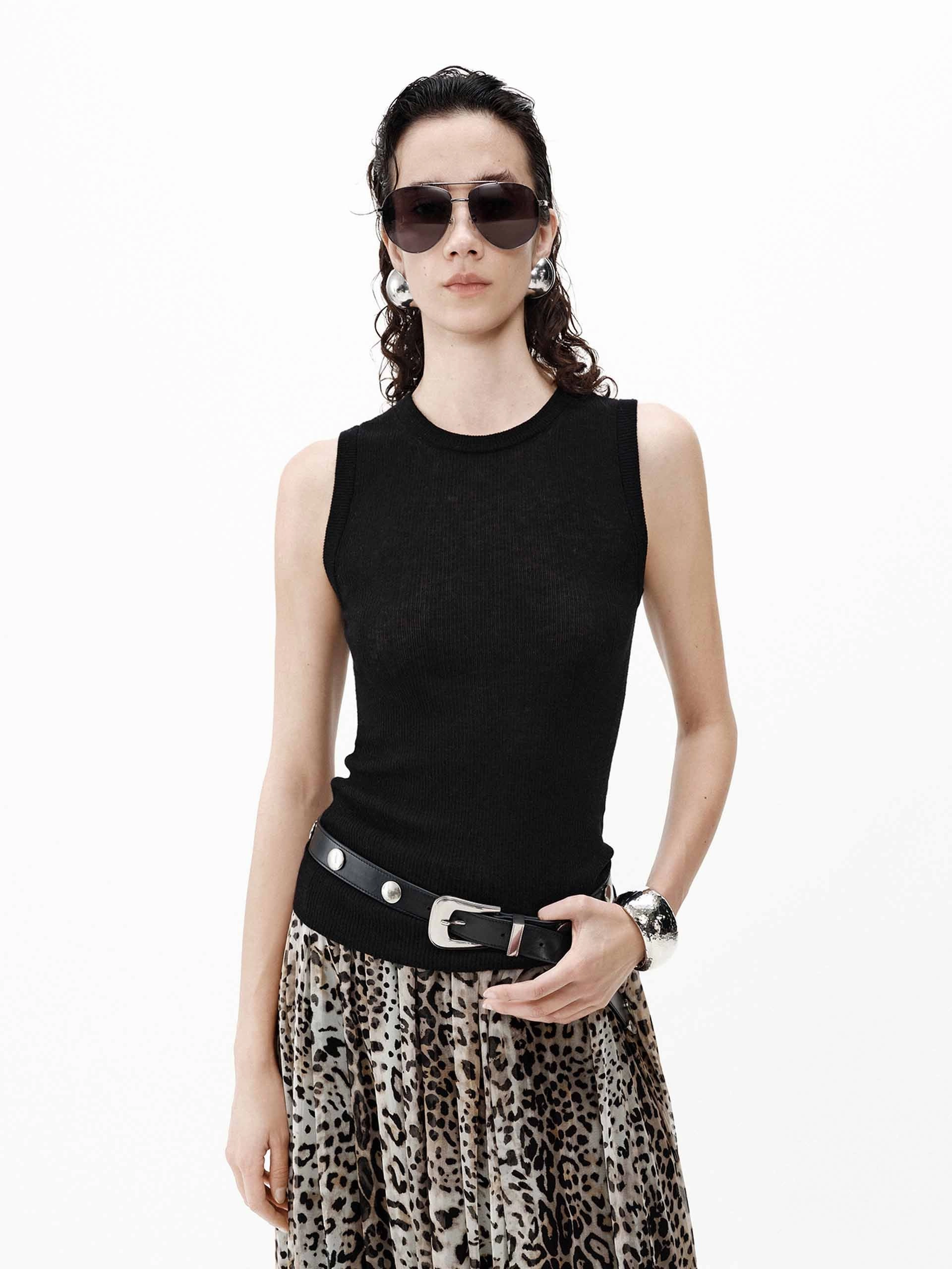 Crewneck Wool Tank FlexibleCollar Breathable mesh lining