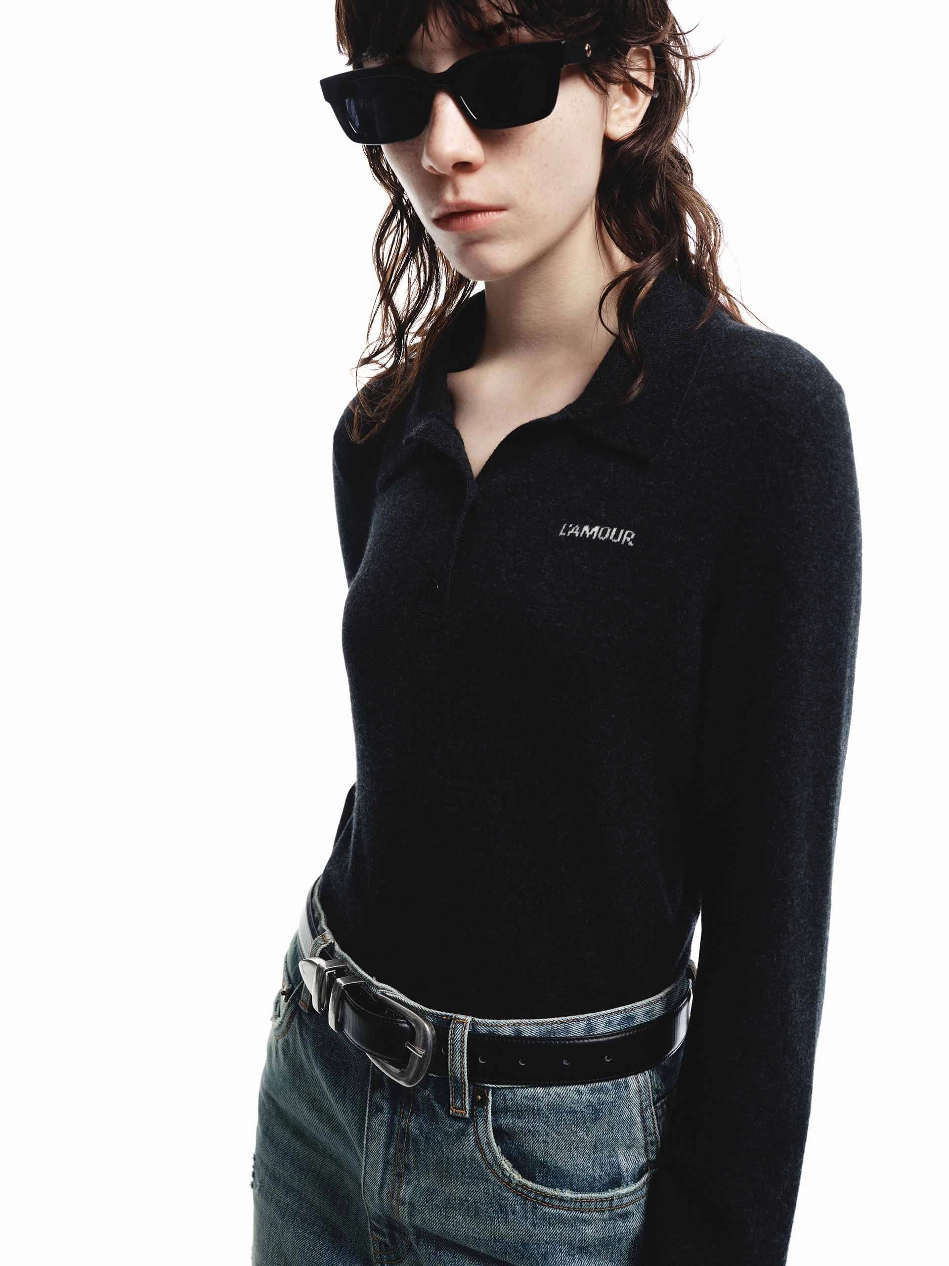 AntiStaticFabric Polo Collar Wool Top