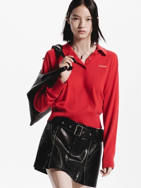 Polo Collar Wool Top Hidden Storage Pocket Quick-Dry Fabric