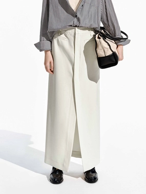 Belted Front Slit Skirt Weather Flex