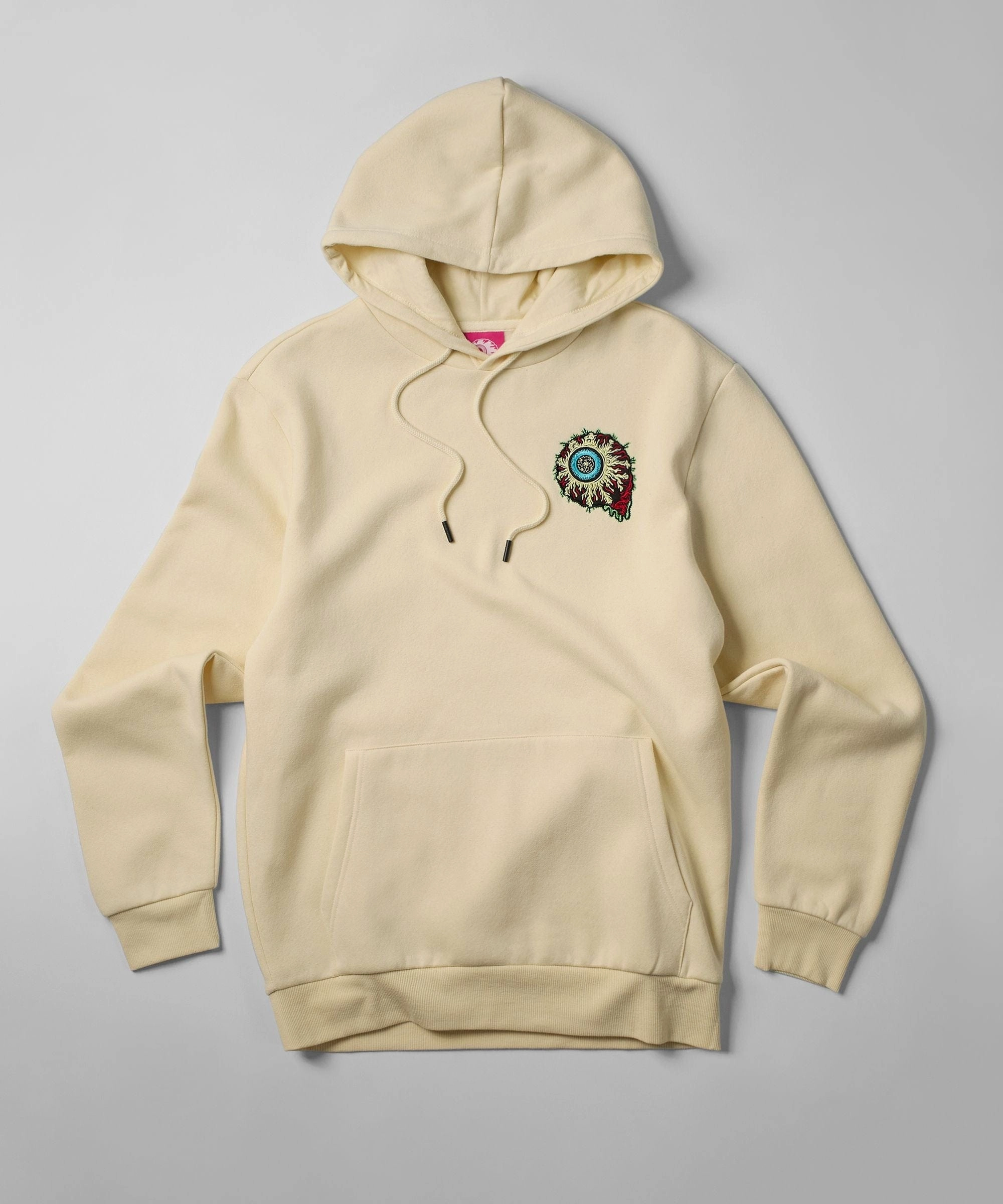 Mishka Rock Embroidered Hoodie - Khaki Neutral Tone Stitching RibbedHemline